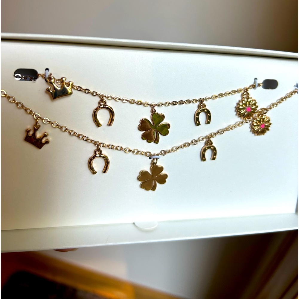 Crewcuts lucky necklace and charm bracelet / gold tone NWT
